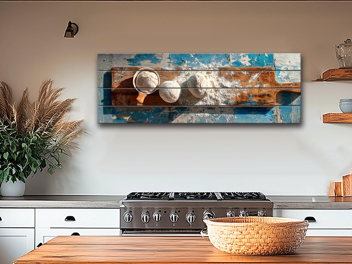 Rustic Kitchen Wall Art – Farmhouse Wood Plank Baker Print with Natural Texture