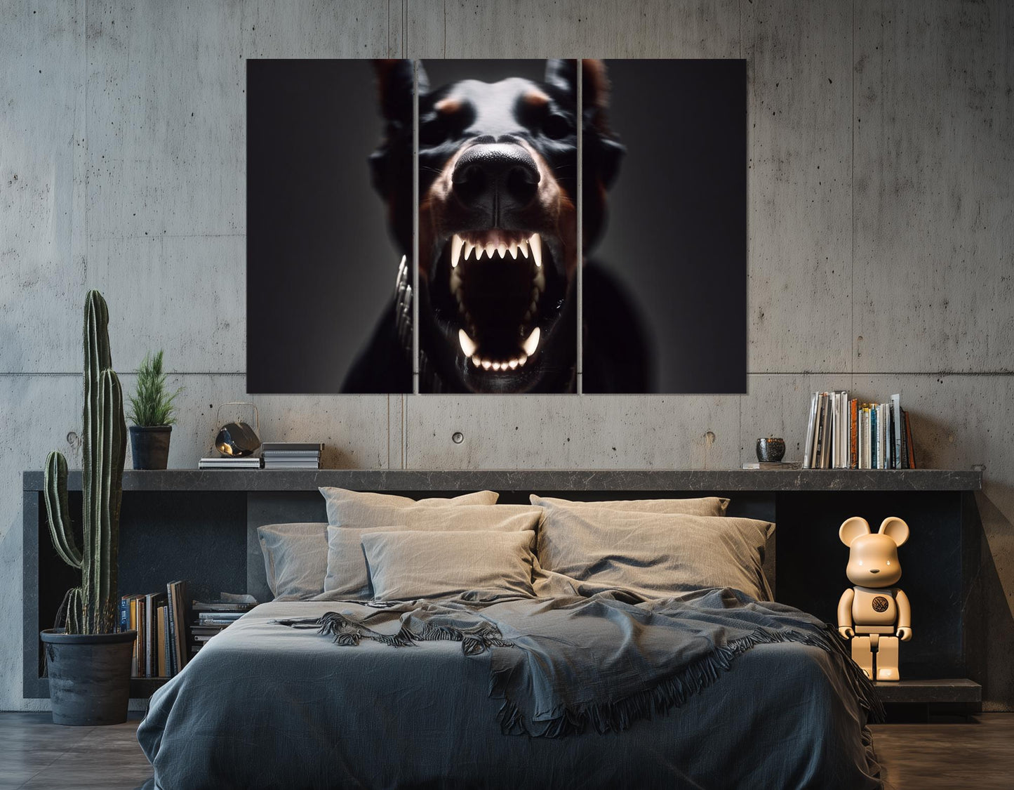 Doberman Canvas Art – Aggressive Barking Portrait | Framed Ready to Hang
