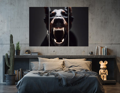 Doberman Canvas Art – Aggressive Barking Portrait | Framed Ready to Hang