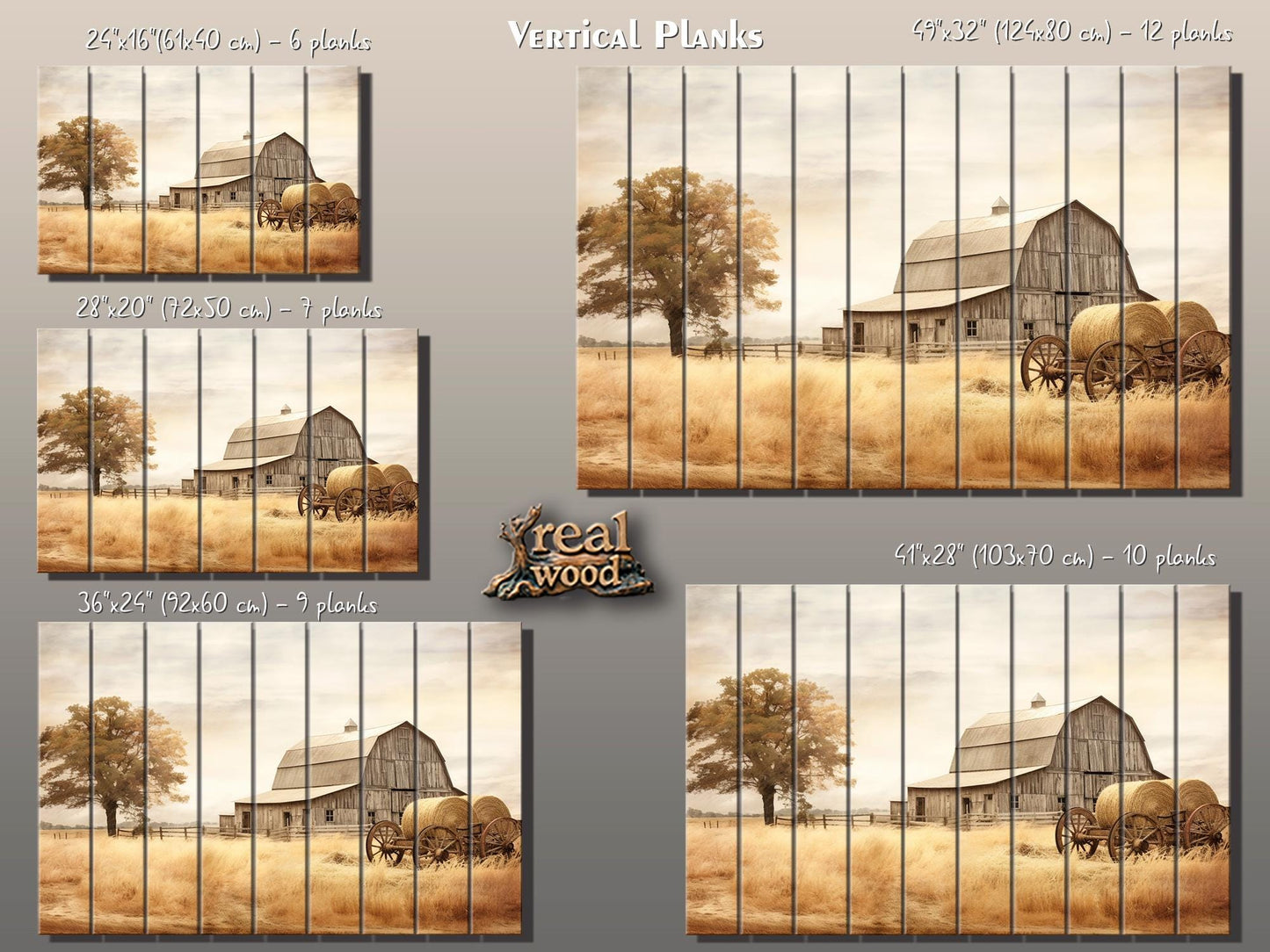 Rustic Wood Wall Art – Old Barn Painting on Natural Wood Plank Art with Vibrant UV Printing