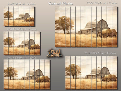 Rustic Wood Wall Art – Old Barn Painting on Natural Wood Plank Art with Vibrant UV Printing