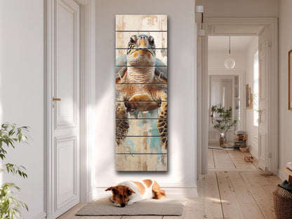 Sea Turtle Wood Print – Natural Wood Plank Art | Coastal Wall Decor