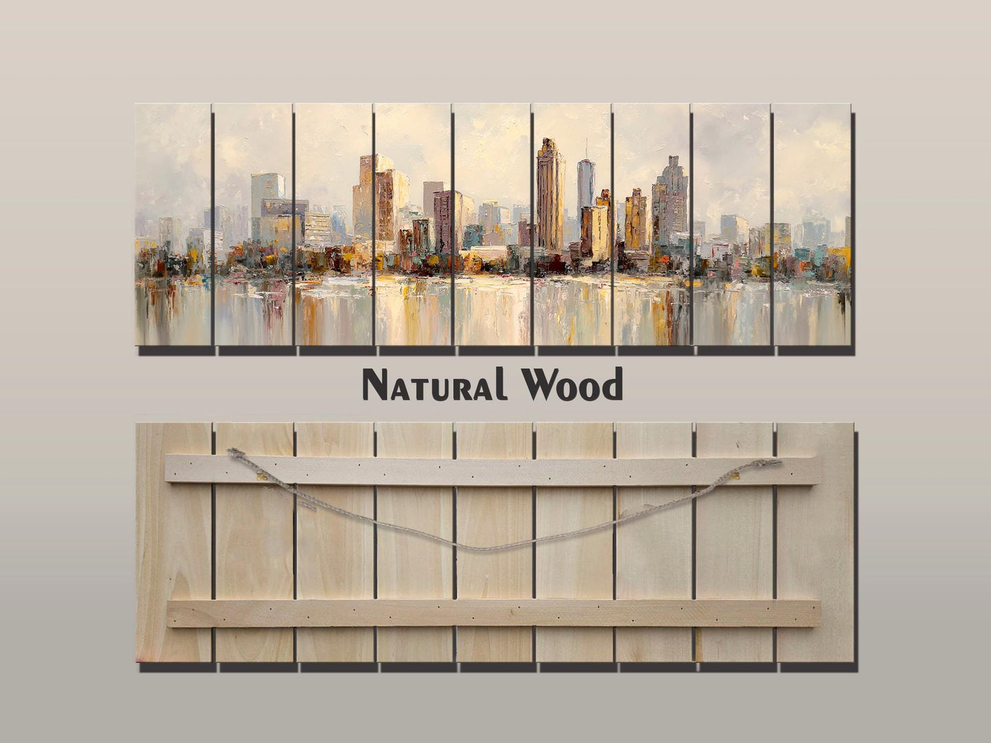 Atlanta Skyline Wood Print – Rustic Wall Art | Beige Farmhouse Decor on Distressed Wood