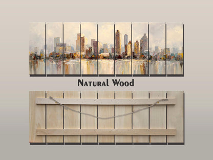 Atlanta Skyline Wood Print – Rustic Wall Art | Beige Farmhouse Decor on Distressed Wood