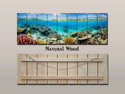 Ocean Wall Art - Rustic Wood Art Coral Reef Painting on Natural Wood Planks