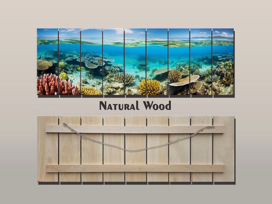 Ocean Wall Art - Rustic Wood Art Coral Reef Painting on Natural Wood Planks