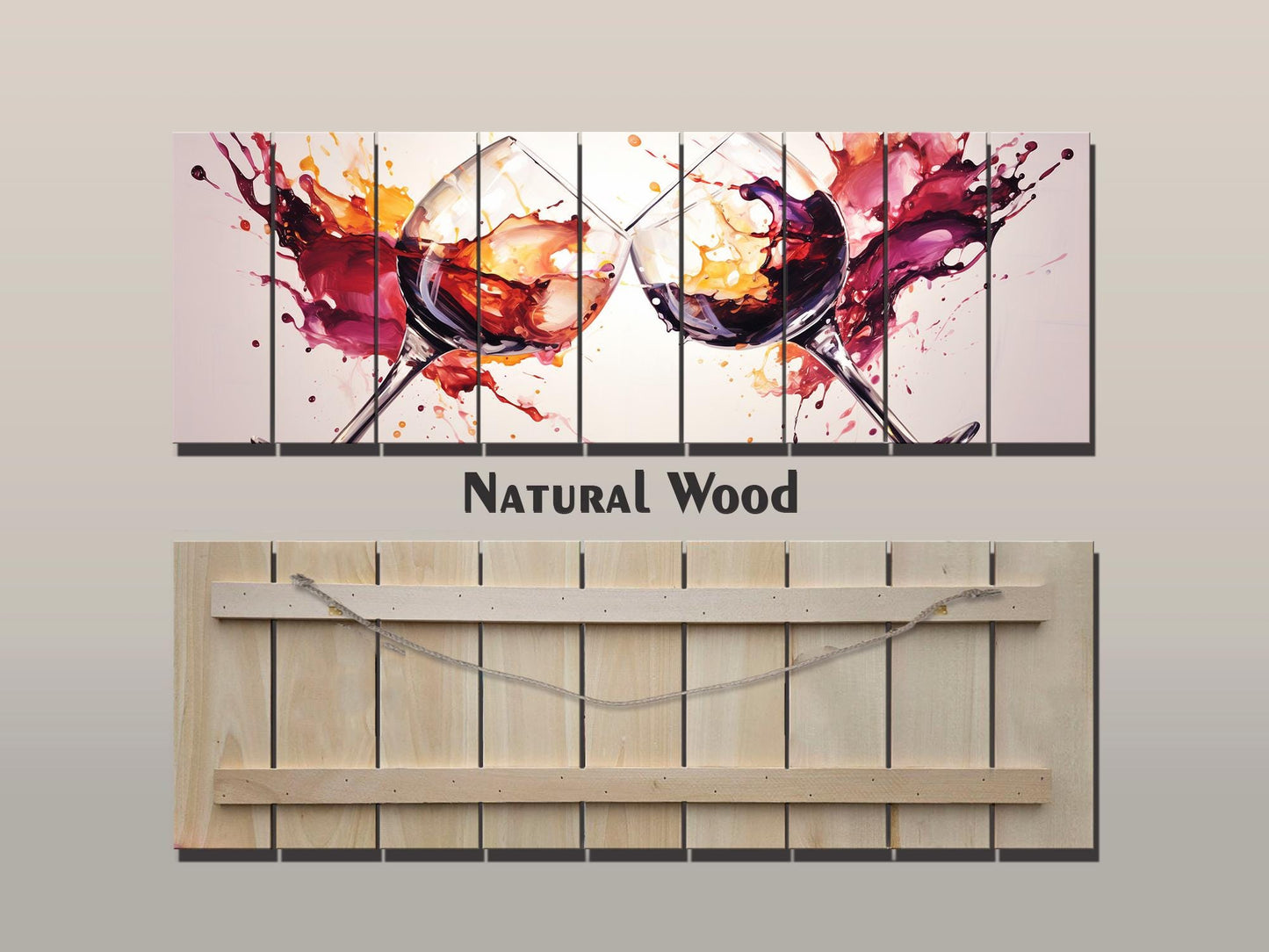 Wood Wall Art – Rustic Wine Glass Wall Decor Printed on Wood Planks, Ready to Hang