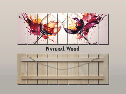 Wood Wall Art – Rustic Wine Glass Wall Decor Printed on Wood Planks, Ready to Hang