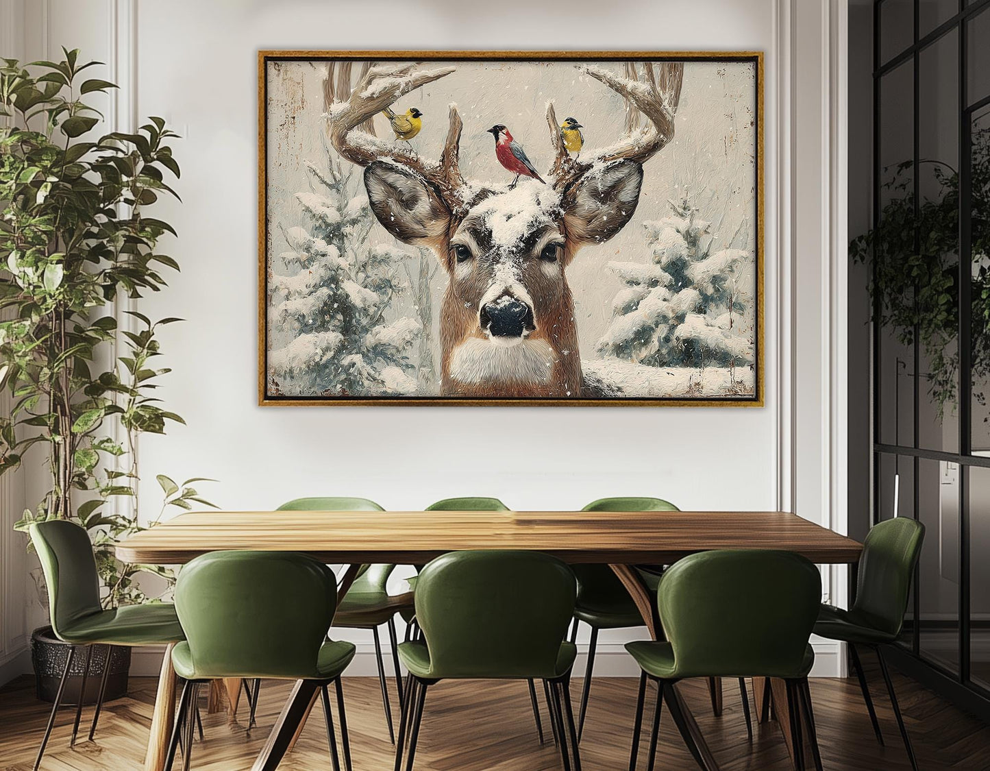 Rustic Snowy Deer Canvas – Framed Canvas Print | Winter Cabin Decor Ready to Hang