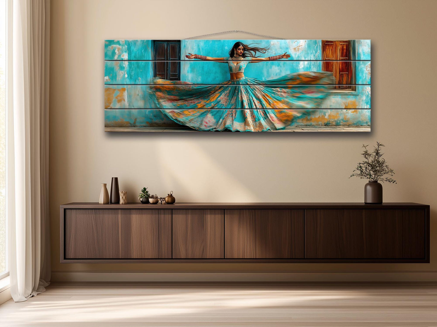Beautiful Indian Woman Dancing Print on Wood - Rajasthan Wall Decor