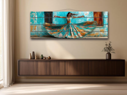 Beautiful Indian Woman Dancing Print on Wood - Rajasthan Wall Decor