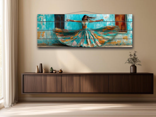 Beautiful Indian Woman Dancing Print on Wood - Rajasthan Wall Decor