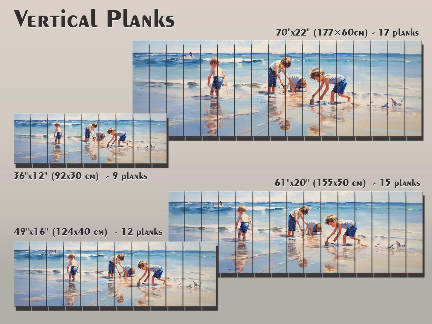 Wood Wall Art – Large Beach Wall Decor with Kids Playing on the Beach Print