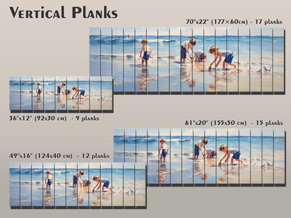 Wood Wall Art – Large Beach Wall Decor with Kids Playing on the Beach Print