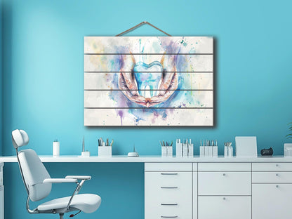 Dentistry Wall Art Printed on Natural Wood, Dentist Gift, Tooth Print, Dentist Office Decor, Stomatology Wall Art, Wood Wall Art