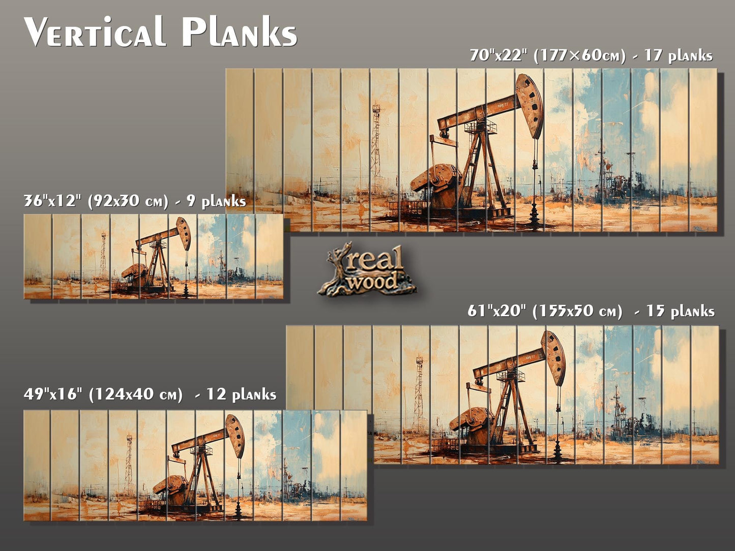 Wood Wall Art - Rustic Oil Well Print on Real Wood, Oil Industry Wall Art