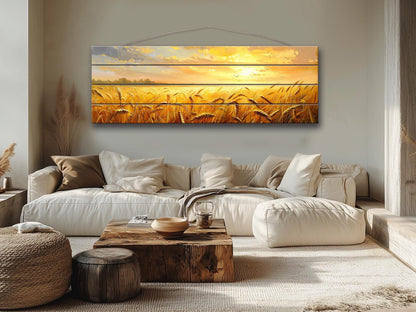 Wood Wall Art – Rustic Farmhouse Wall Art | Golden Wheat Field Print on Wood