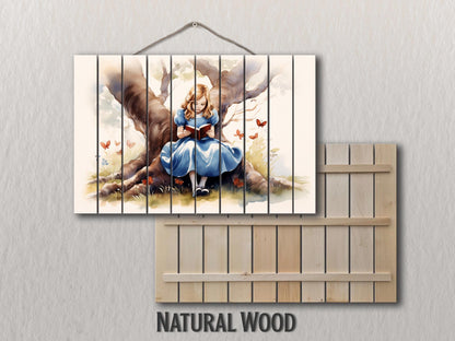 Alice in Wonderland Wood Print – Modern Kids Room Decor | Wood Wall Art Panel