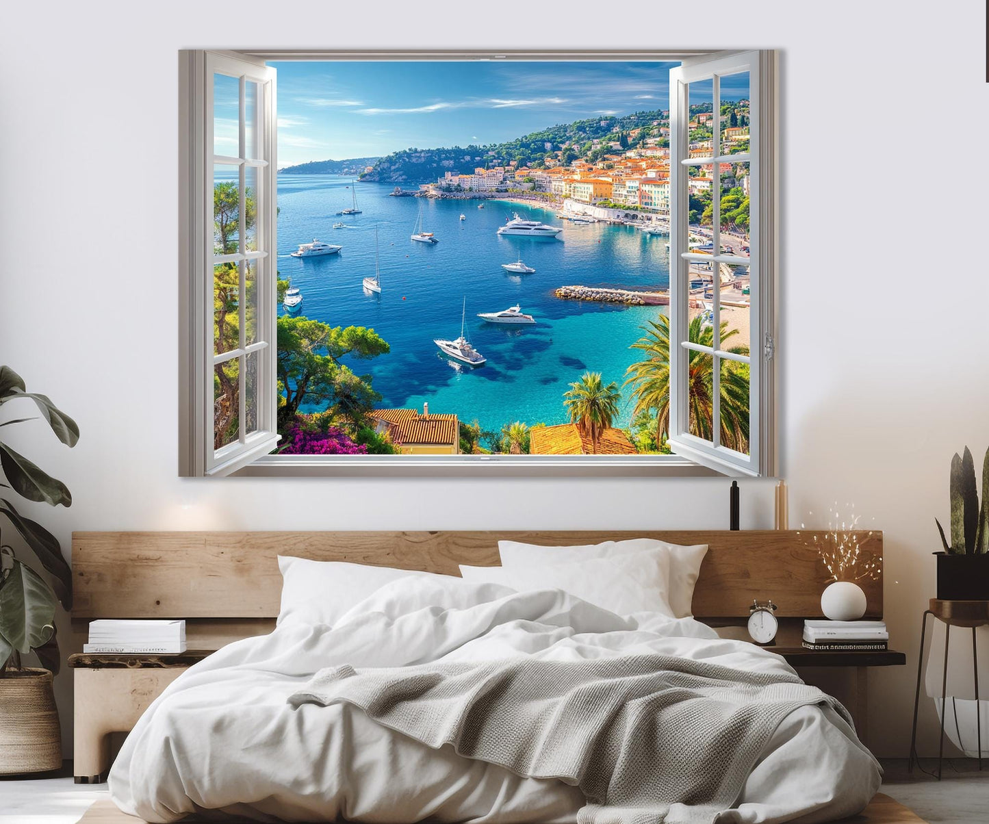 French Riviera Canvas Print - Open Window Scenic Cote d'Azur Wall Art, Ready to Hang