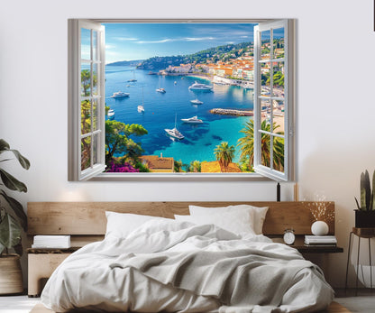 French Riviera Canvas Print - Open Window Scenic Cote d'Azur Wall Art, Ready to Hang