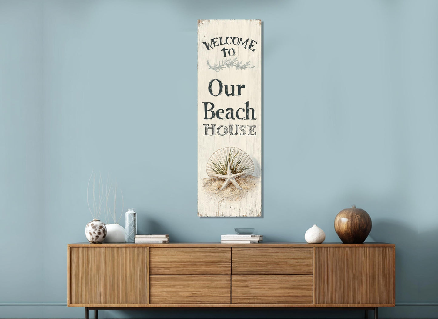 Beach House Wall Decor – Welcome Beach House Sign on Durable Cotton Canvas, Ready to Hang