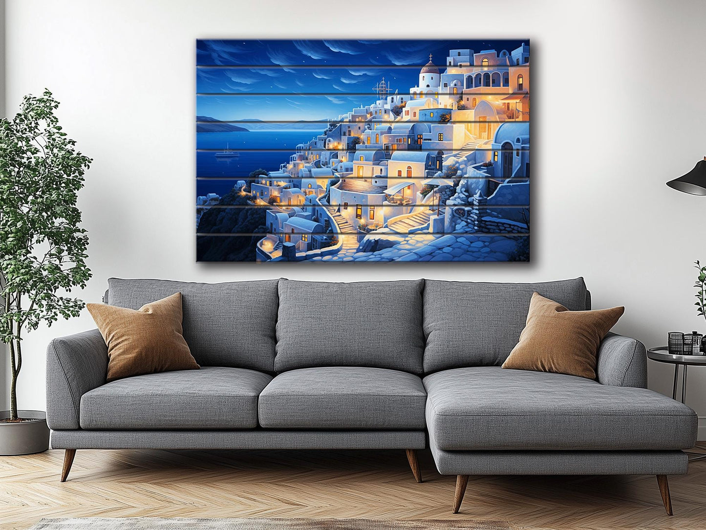 Santorini Wood Art - Abstract Santorini Painting on Wood | Greek Wall Art Decor
