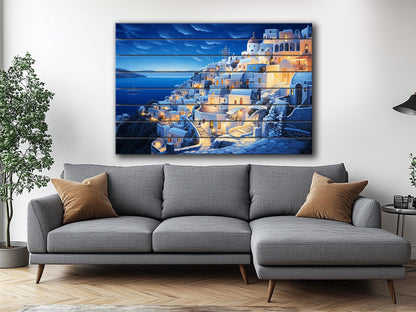 Santorini Wood Art - Abstract Santorini Painting on Wood | Greek Wall Art Decor