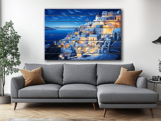 Santorini Wood Art - Abstract Santorini Painting on Wood | Greek Wall Art Decor