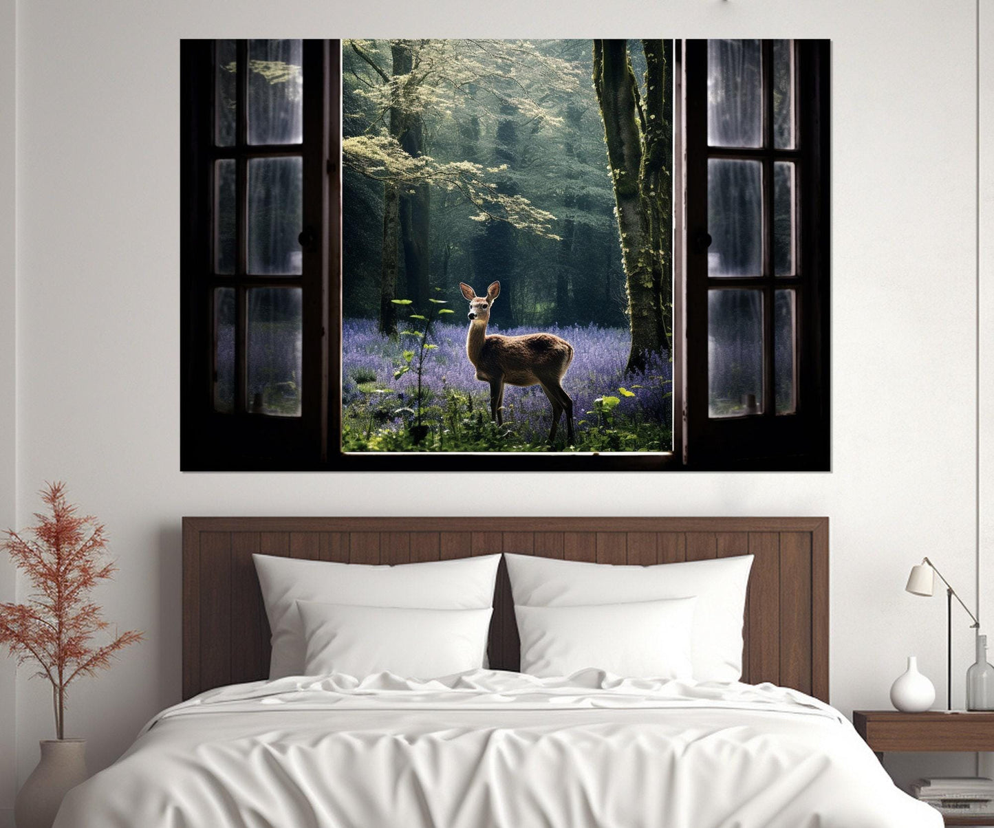 Fantasy Forest Canvas Print - Window Canvas Art With Abstract Deer Wall Decor