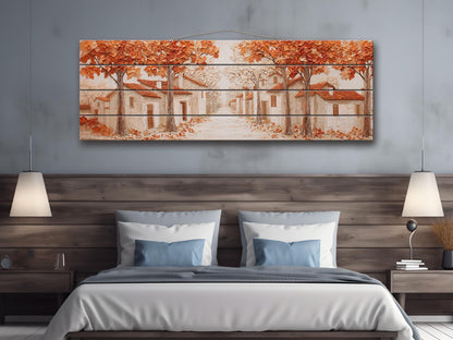 Autumn Lane Wood Art – Rustic Wood Decor With Textured Leaf Relief & Warm Copper Tones
