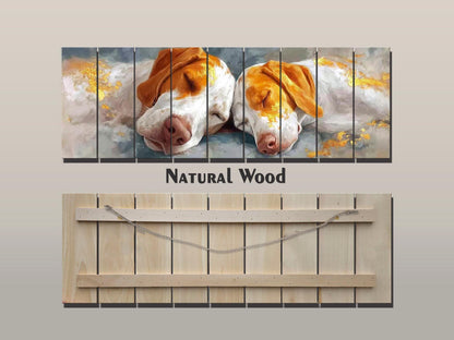 Sleeping Hounds Print on Natural Wood, Romantic Bedroom Decor, Rustic Pet Wall Art