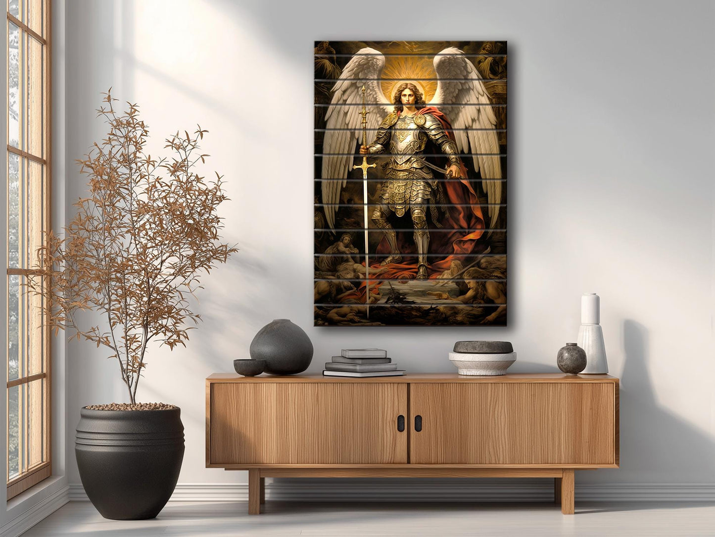 Saint Michael Wall Art – Natural Wood Print | Religious Wall Decor, Ready to Hang