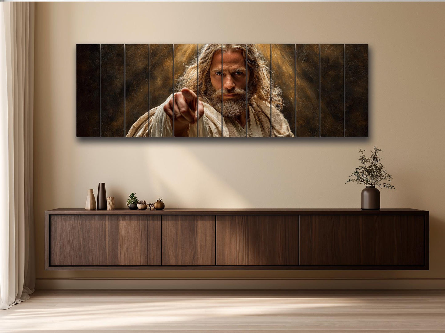 Jesus Christ Wall Art – Religious Wood Print | Golden Light Artwork on Planks