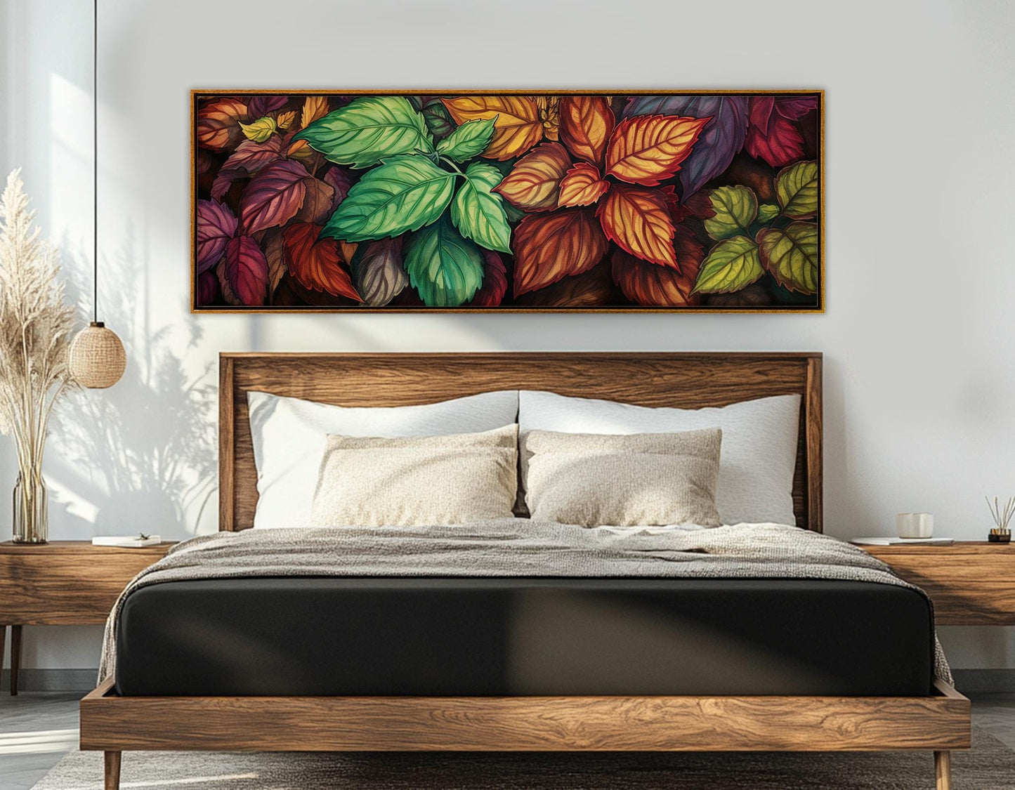 Retro Canvas Art - Colorful Leaf Wall Art Framed Print | Rustic Wildflowers Decor