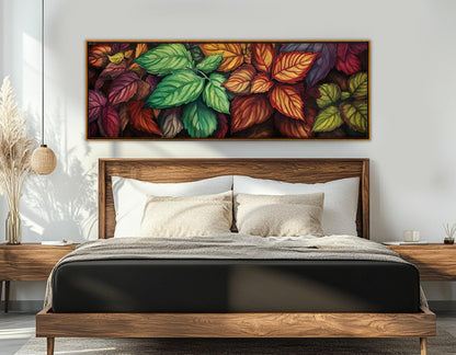 Retro Canvas Art - Colorful Leaf Wall Art Framed Print | Rustic Wildflowers Decor