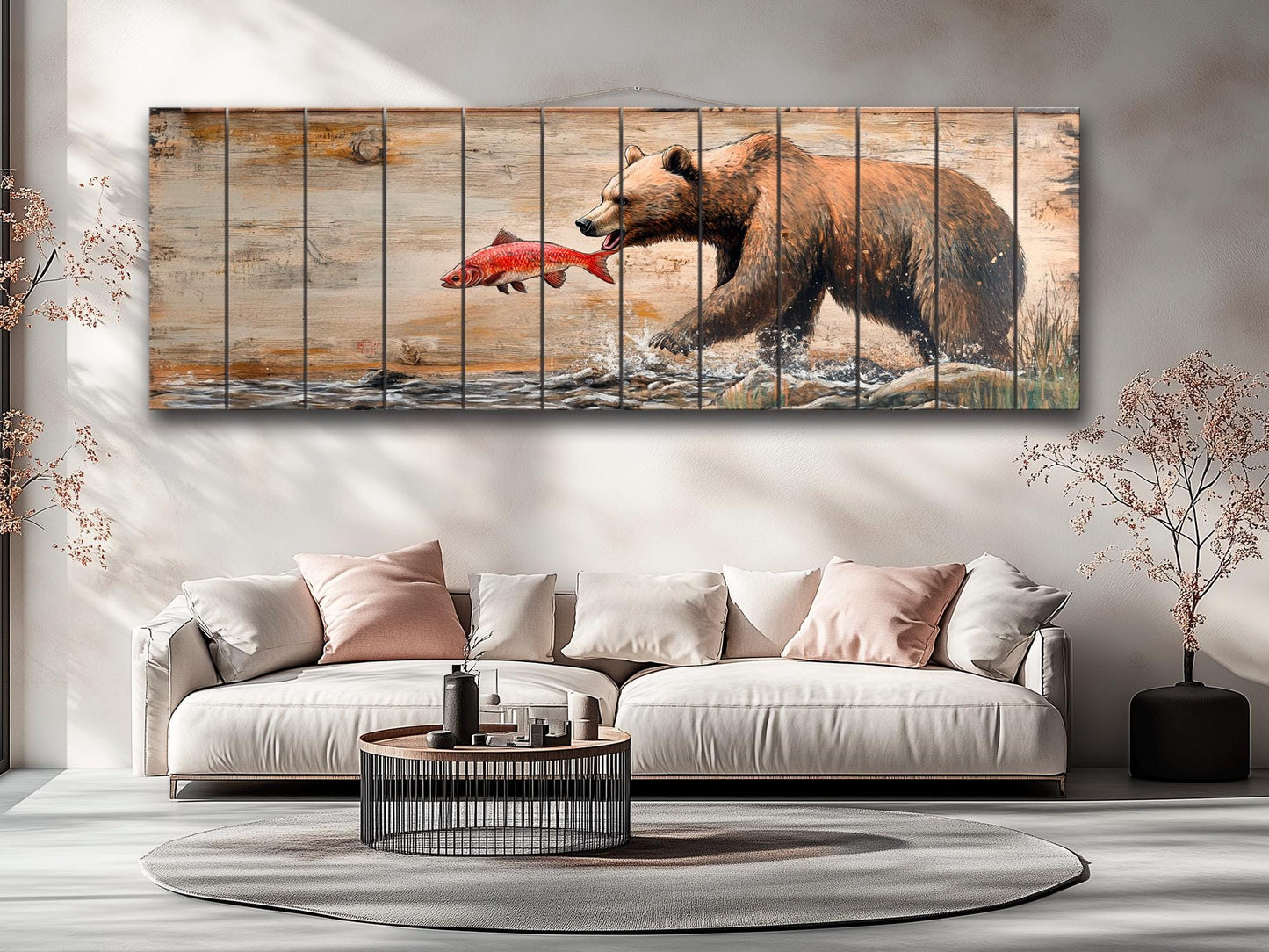 Rustic Wood Wall Art – Grizzly Bear Print on Linden Wood Planks | Natural Wildlife Decor
