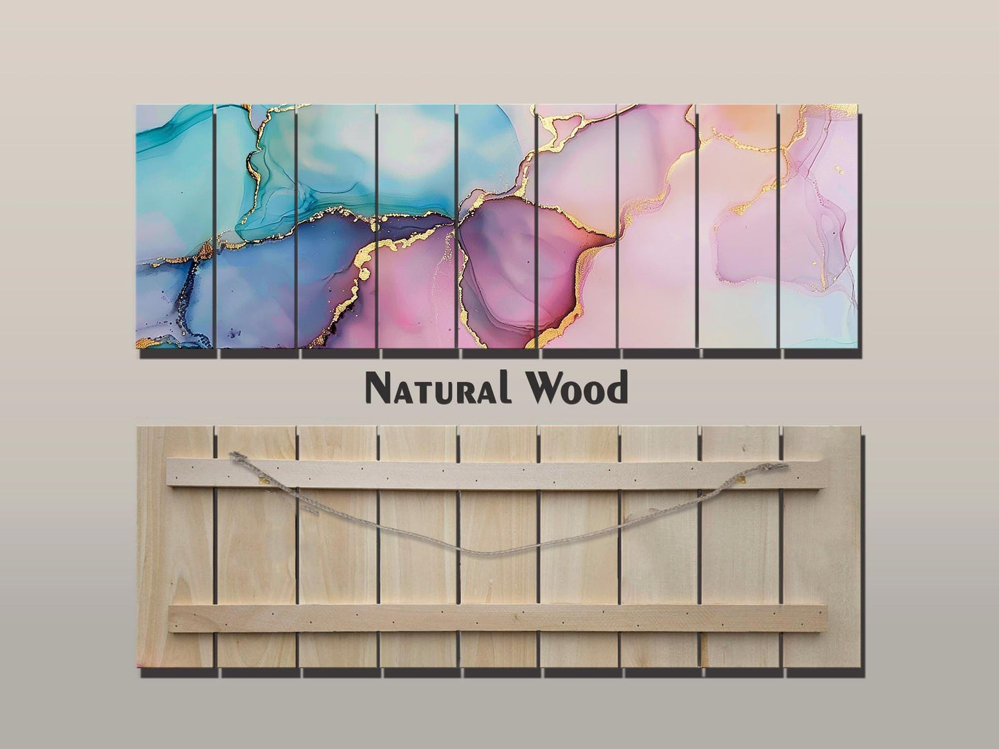 Pastel Marble Wall Art - Colorful Abstract Painting on Natural Wood Print