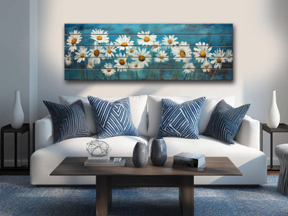 Rustic Daisy Flowers Printed on Natural Wood – Floral Wall Art