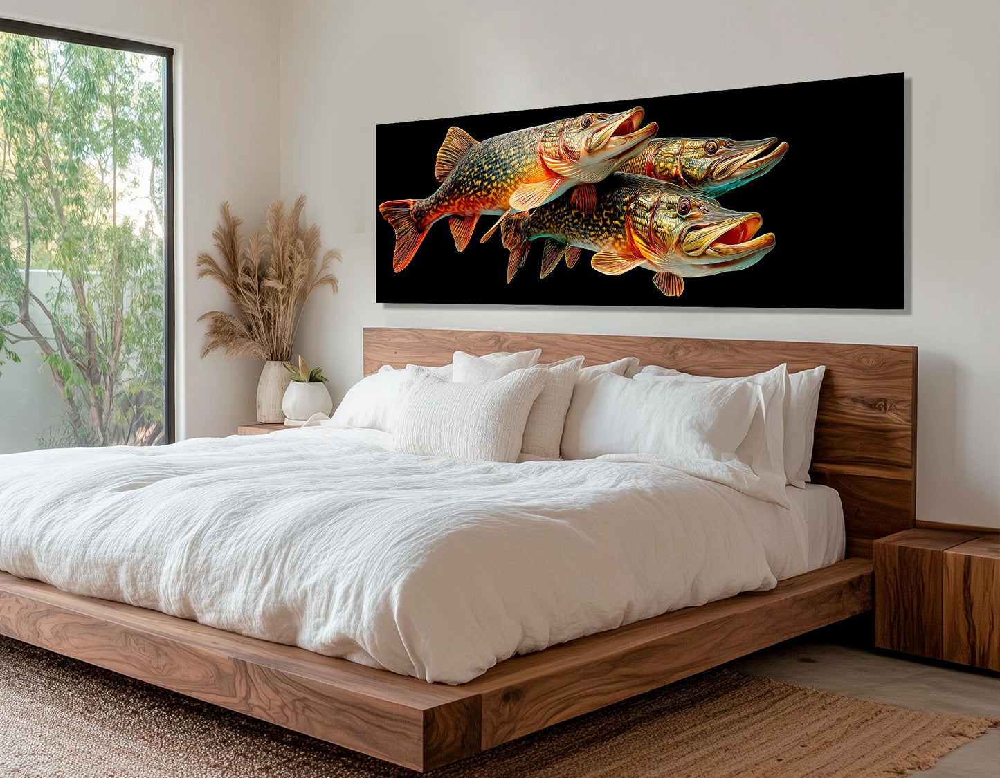 Pike Fish Canvas Print – Realistic Underwater Fish Chase on Stretched Frame