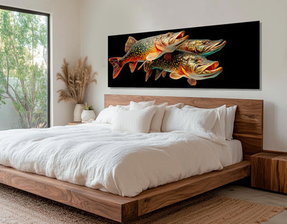 Pike Fish Canvas Print – Realistic Underwater Fish Chase on Stretched Frame