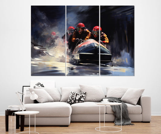 Abstract Bobsleigh Wall Art – Framed Canvas Print | Modern Sports Artwork