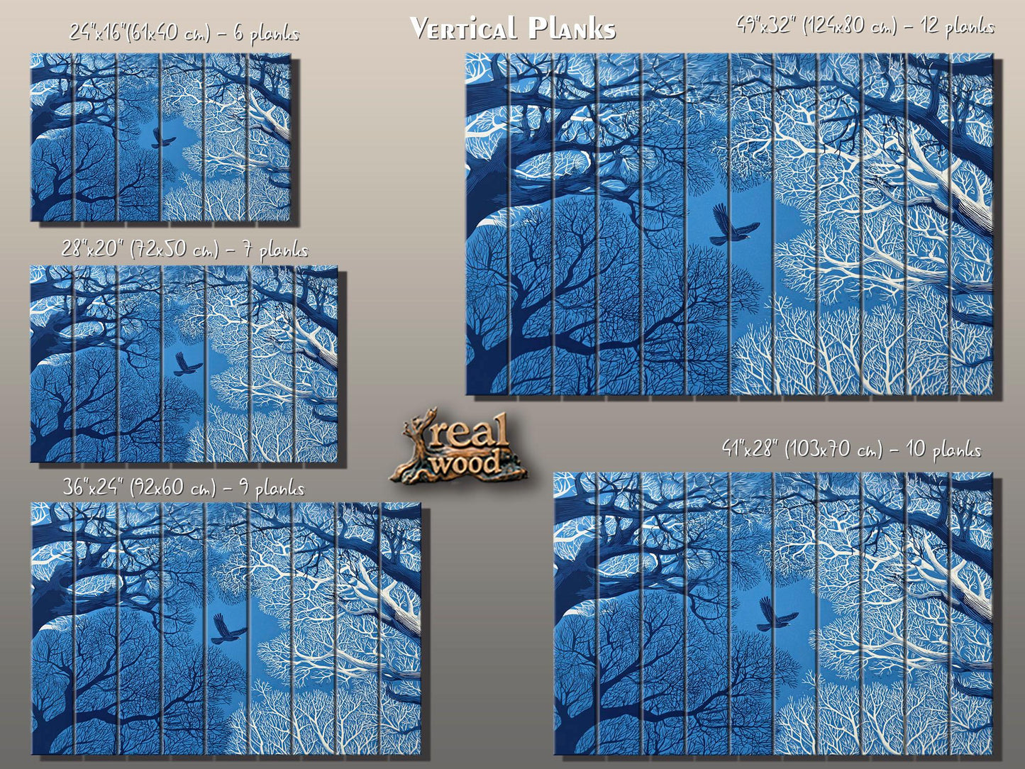 Linocut Wood Art – Enchanted Forest Sky Print | Vibrant UV Wood Decor