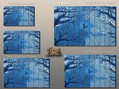 Linocut Wood Art – Enchanted Forest Sky Print | Vibrant UV Wood Decor