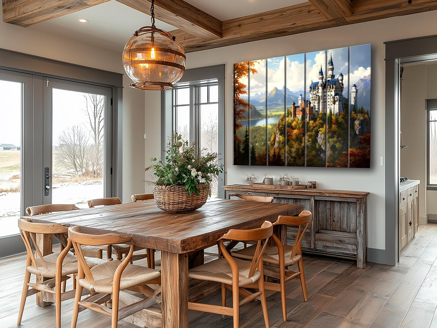 Neuschwanstein Castle Painting | Rustic Wood Wall Art – Natural Wood Print
