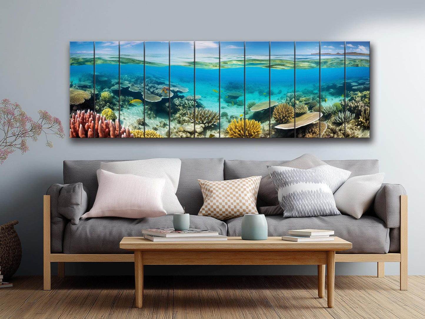 Ocean Wall Art - Rustic Wood Art Coral Reef Painting on Natural Wood Planks