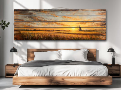 Wood Wall Art - Rustic Sunset Cornfield Painting | Natural Wood Decor, Farmhouse Style