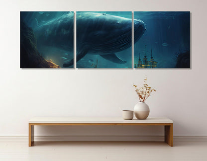 Abstract Whale Canvas Print, Large Underwater Wall Art, Framed and Ready to Hang