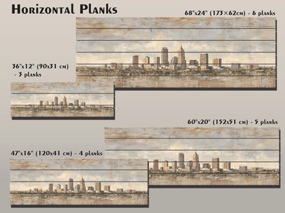 Indianapolis Skyline Wood Print – Rustic Wood Art | Beige Sunlight Painting