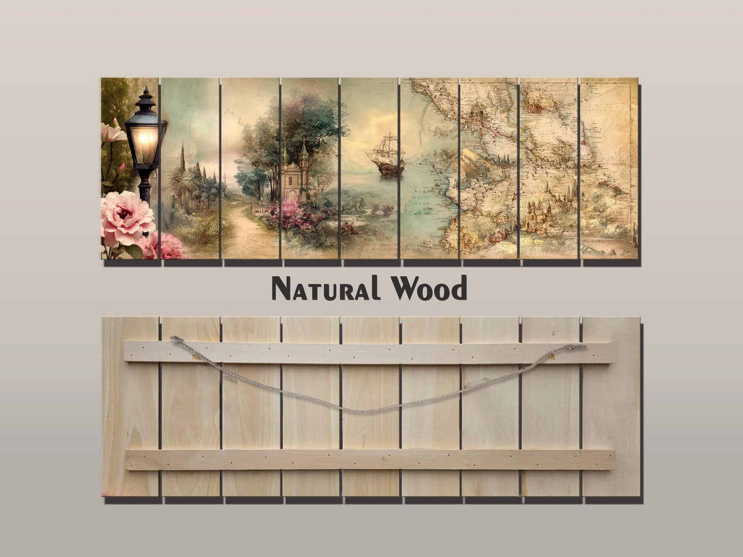 Golden Map Print – Rustic Wood Wall Art With Abstract Map Design On Pale Background