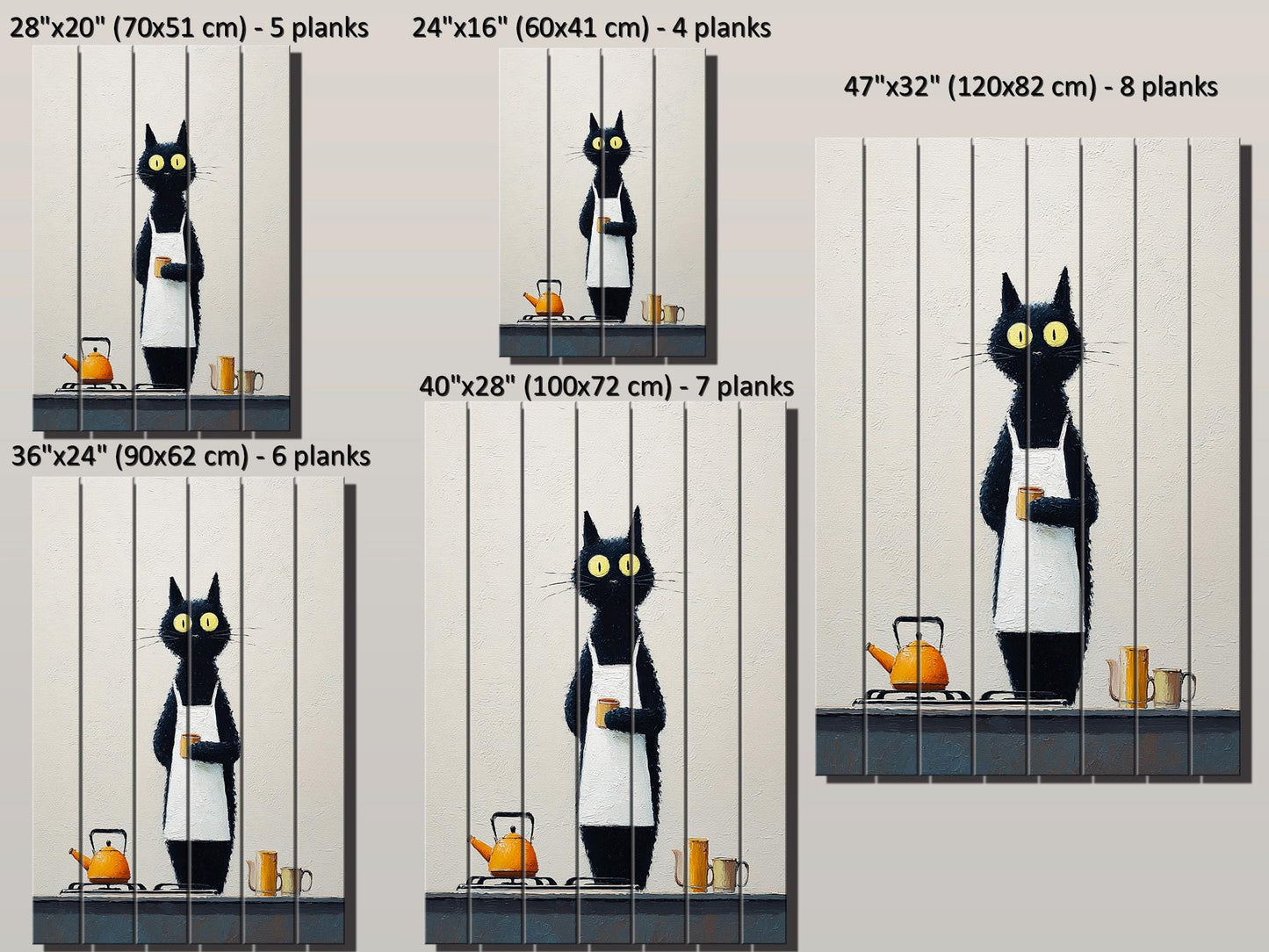 Black Cat Wall Art - Funny Cat Chef Poster | Minimalist Wood Print on Wood